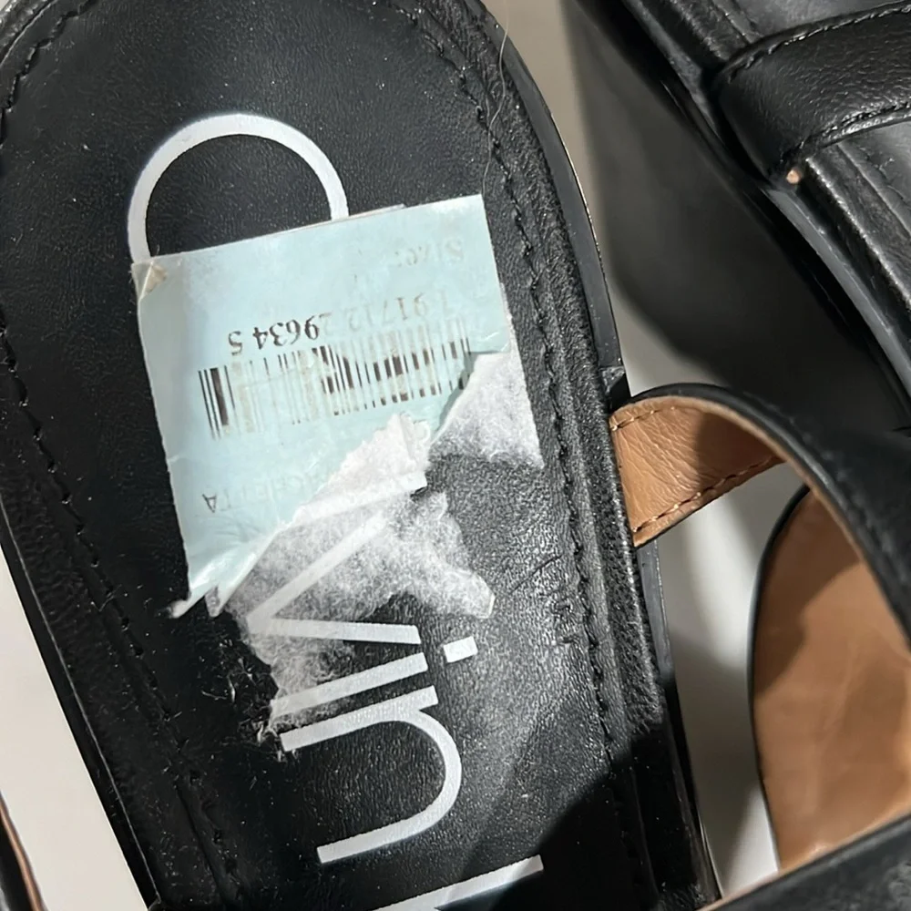 Calvin Klein black strapped wedges size 7.5